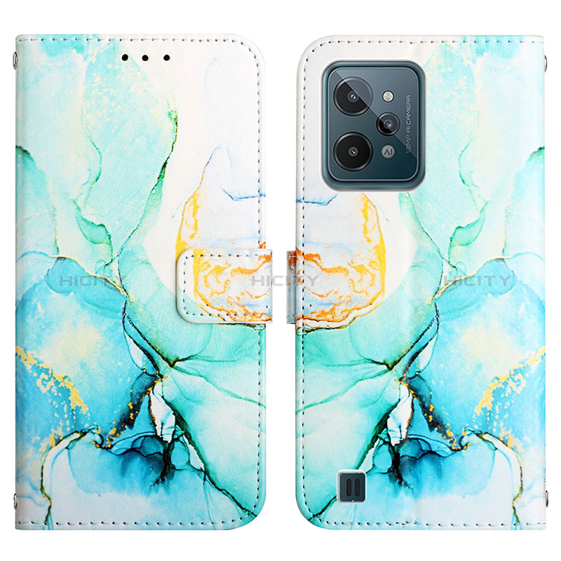 Custodia Portafoglio In Pelle Fantasia Modello Cover con Supporto Y04B per Realme C31 Verde