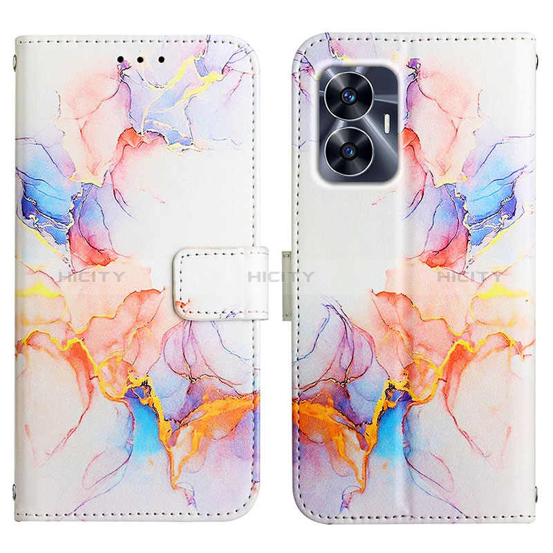 Custodia Portafoglio In Pelle Fantasia Modello Cover con Supporto Y04B per Realme C55 Blu