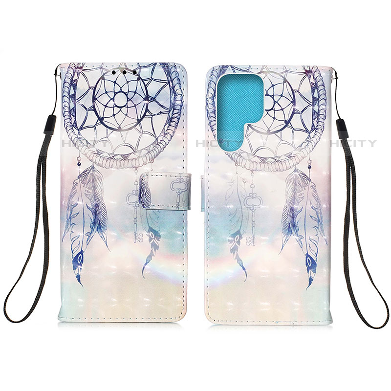 Custodia Portafoglio In Pelle Fantasia Modello Cover con Supporto Y04B per Samsung Galaxy S22 Ultra 5G Azzurro