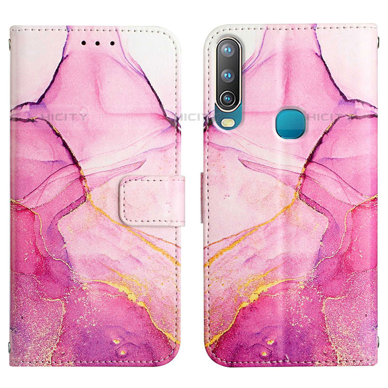 Custodia Portafoglio In Pelle Fantasia Modello Cover con Supporto Y04B per Vivo Y11 Rosa Caldo