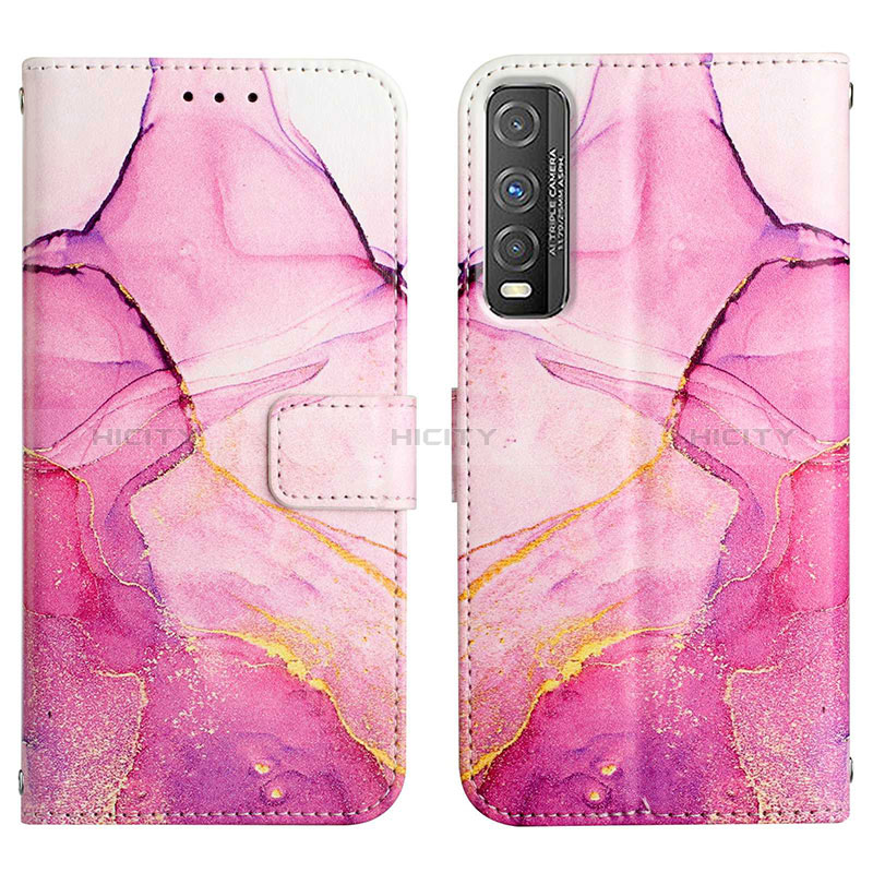 Custodia Portafoglio In Pelle Fantasia Modello Cover con Supporto Y04B per Vivo Y50t Rosa Caldo