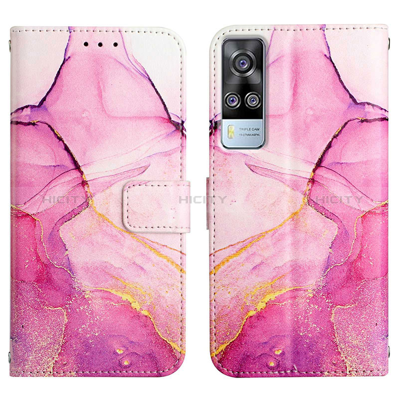 Custodia Portafoglio In Pelle Fantasia Modello Cover con Supporto Y04B per Vivo Y53s NFC Rosa Caldo