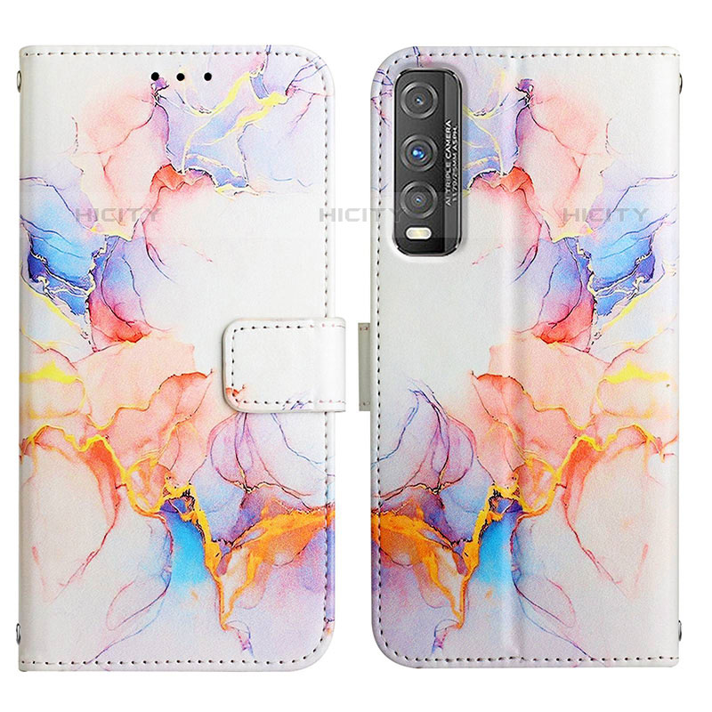 Custodia Portafoglio In Pelle Fantasia Modello Cover con Supporto Y04B per Vivo Y70S 5G Blu