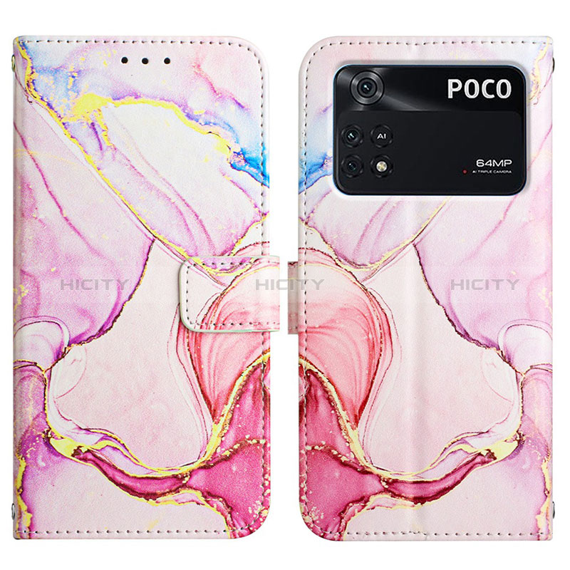 Custodia Portafoglio In Pelle Fantasia Modello Cover con Supporto Y04B per Xiaomi Poco M4 Pro 4G Rosa