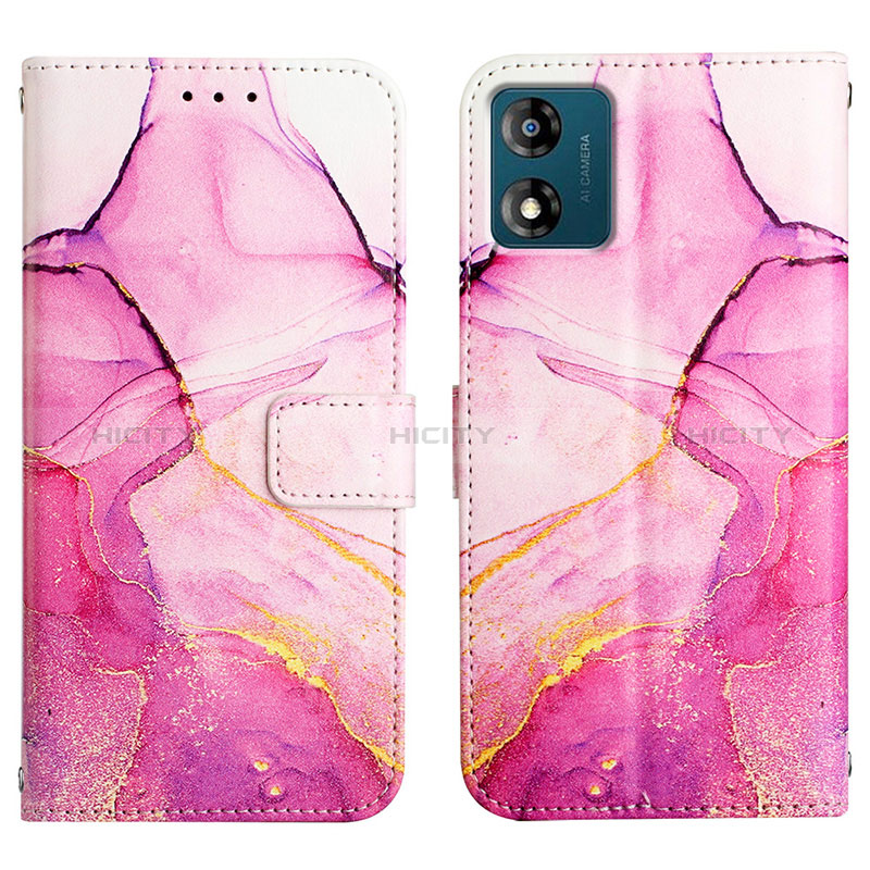 Custodia Portafoglio In Pelle Fantasia Modello Cover con Supporto YB4 per Motorola Moto E13 Rosa Caldo