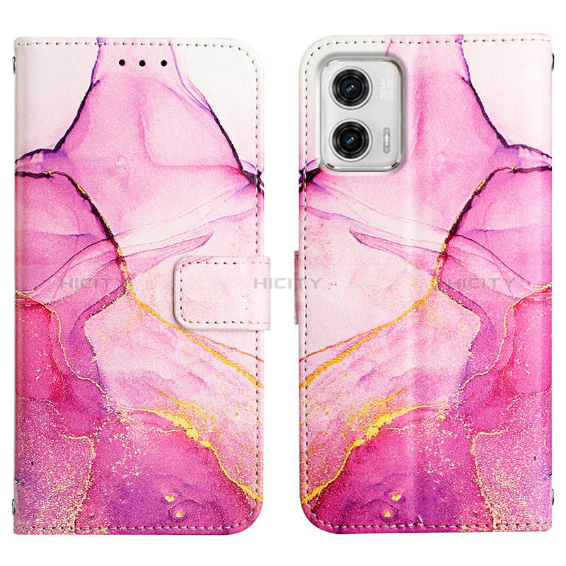 Custodia Portafoglio In Pelle Fantasia Modello Cover con Supporto YB4 per Motorola Moto G73 5G Rosa Caldo