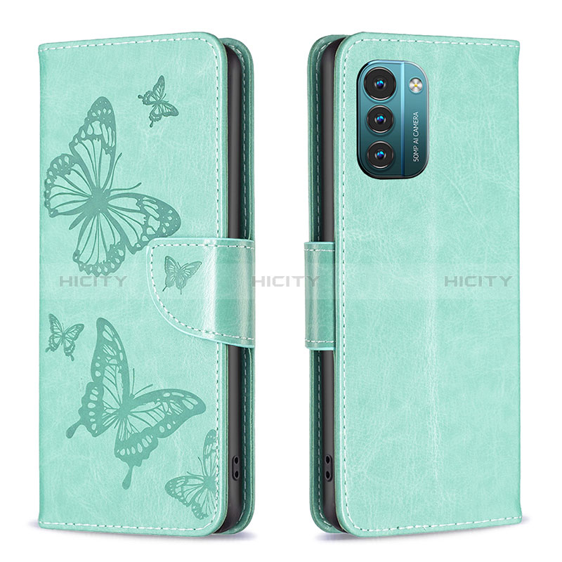 Custodia Portafoglio In Pelle Farfalla Cover con Supporto B01F per Nokia G11 Verde