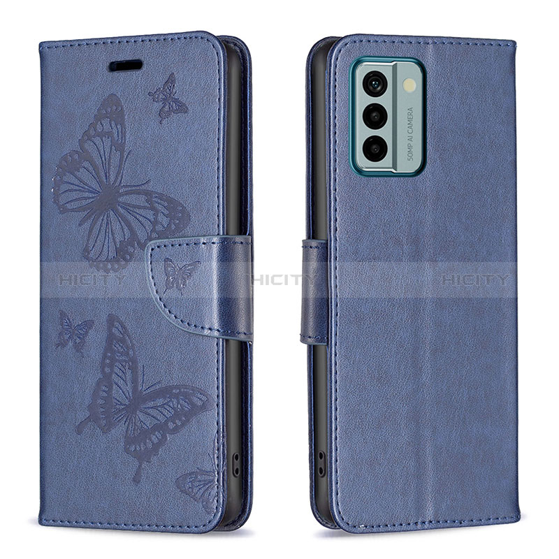 Custodia Portafoglio In Pelle Farfalla Cover con Supporto B01F per Nokia G22 Blu