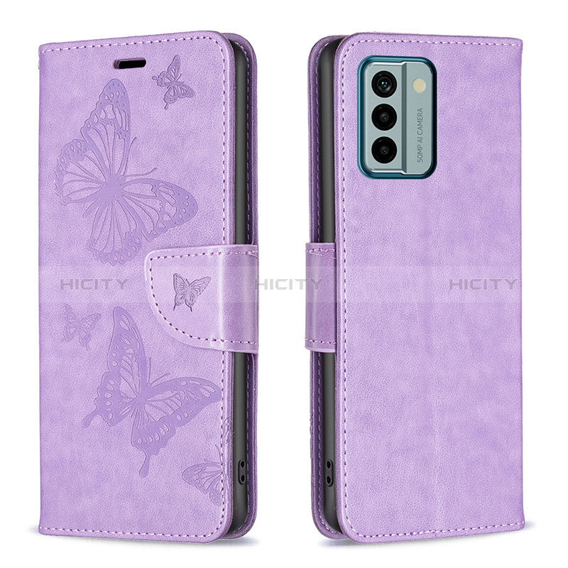 Custodia Portafoglio In Pelle Farfalla Cover con Supporto B01F per Nokia G22 Lavanda