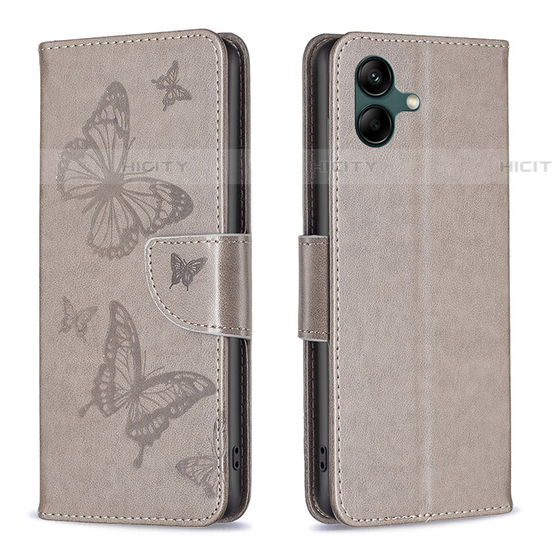 Custodia Portafoglio In Pelle Farfalla Cover con Supporto B01F per Samsung Galaxy A04E Grigio