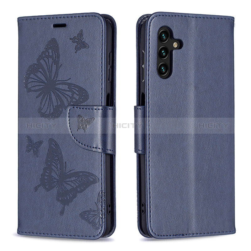 Custodia Portafoglio In Pelle Farfalla Cover con Supporto B01F per Samsung Galaxy A04s Blu