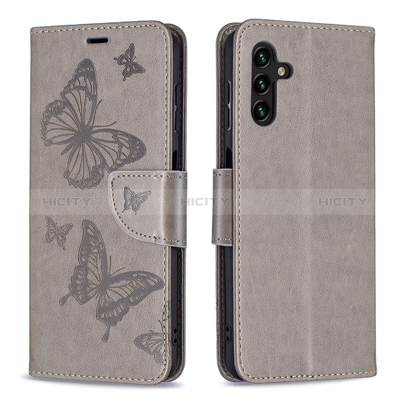 Custodia Portafoglio In Pelle Farfalla Cover con Supporto B01F per Samsung Galaxy A04s Grigio