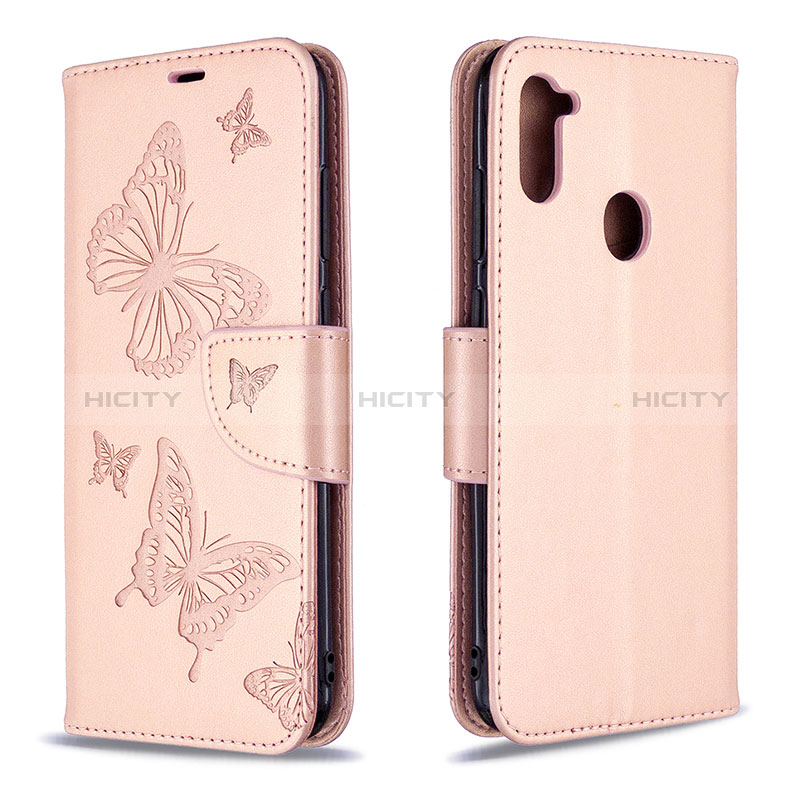 Custodia Portafoglio In Pelle Farfalla Cover con Supporto B01F per Samsung Galaxy A11 Oro Rosa