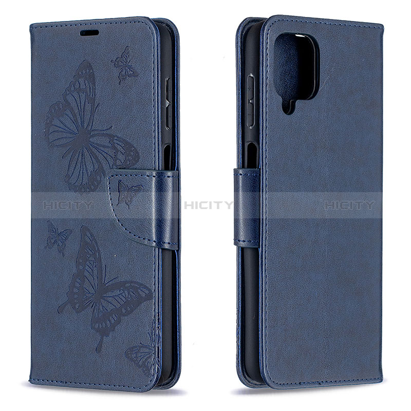 Custodia Portafoglio In Pelle Farfalla Cover con Supporto B01F per Samsung Galaxy A12 Blu