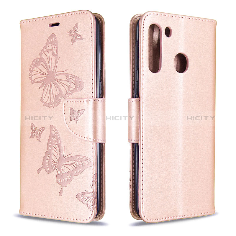 Custodia Portafoglio In Pelle Farfalla Cover con Supporto B01F per Samsung Galaxy A21 Oro Rosa