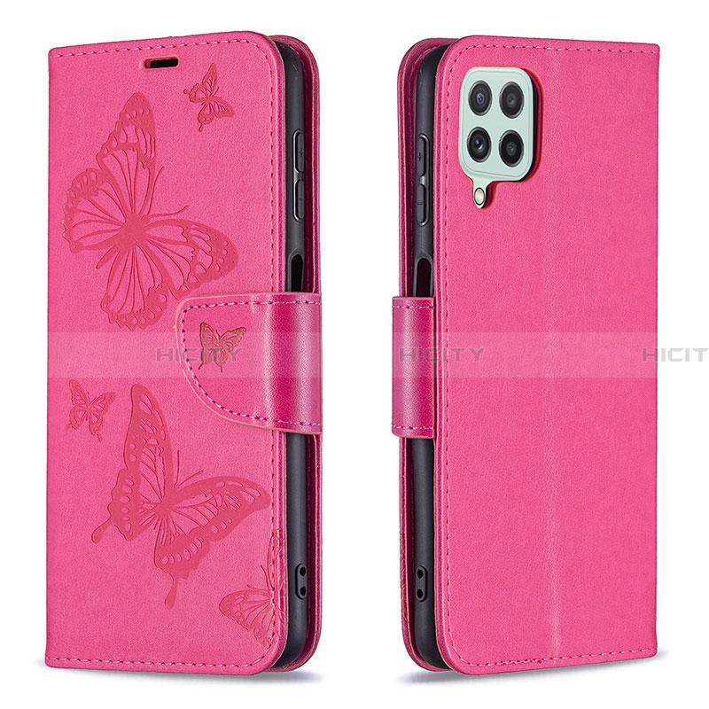 Custodia Portafoglio In Pelle Farfalla Cover con Supporto B01F per Samsung Galaxy A22 4G Rosa Caldo