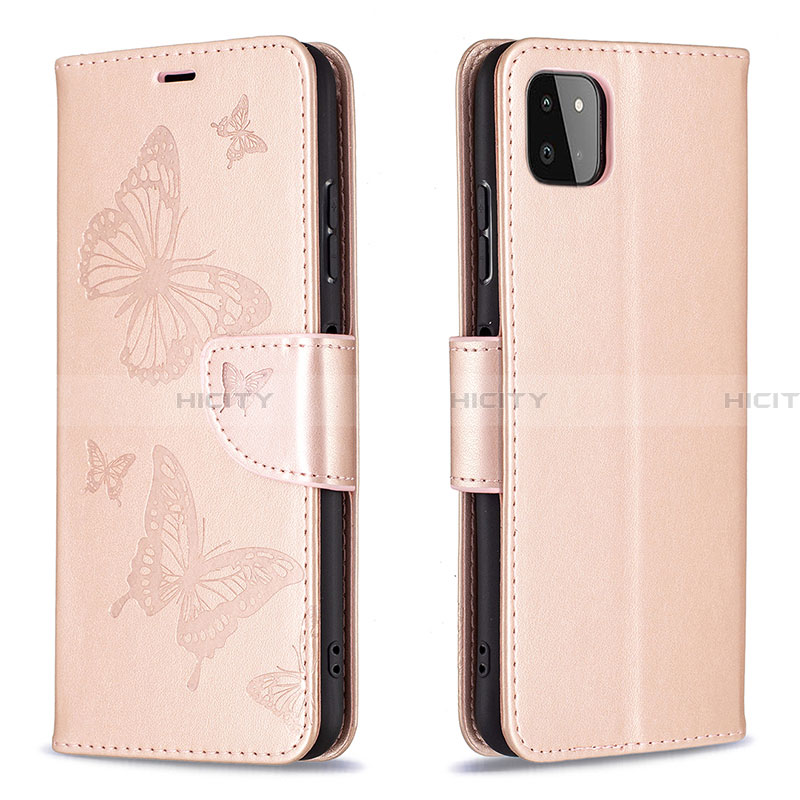 Custodia Portafoglio In Pelle Farfalla Cover con Supporto B01F per Samsung Galaxy A22 5G Oro Rosa