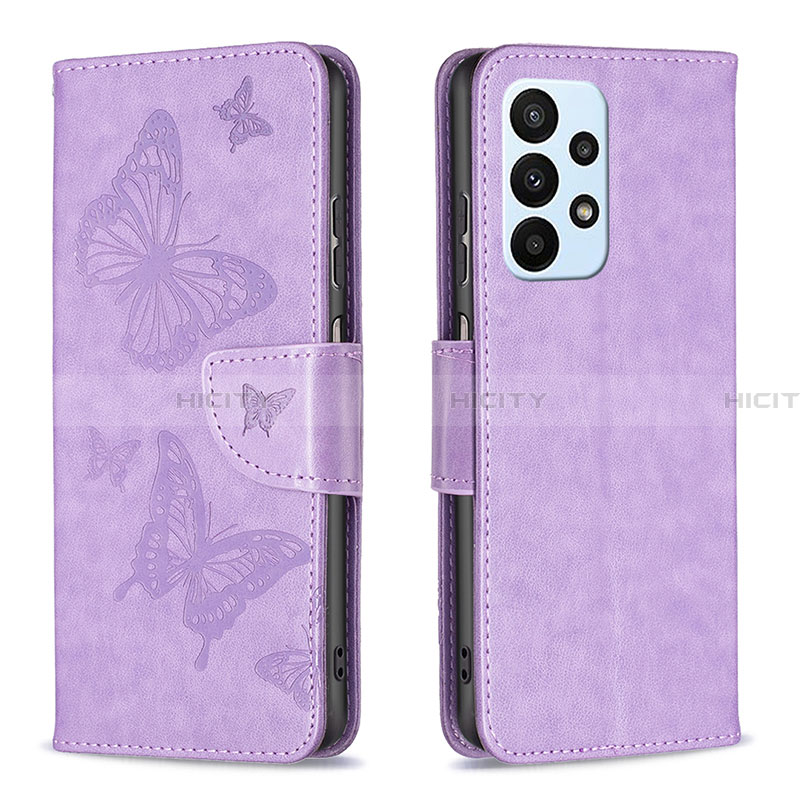 Custodia Portafoglio In Pelle Farfalla Cover con Supporto B01F per Samsung Galaxy A23 4G Lavanda