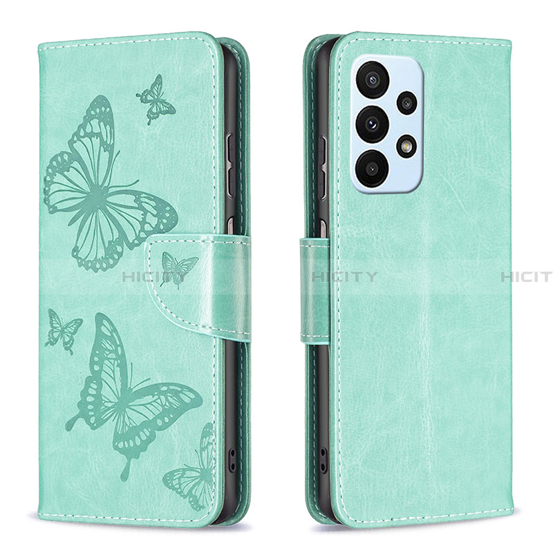 Custodia Portafoglio In Pelle Farfalla Cover con Supporto B01F per Samsung Galaxy A23 4G Verde