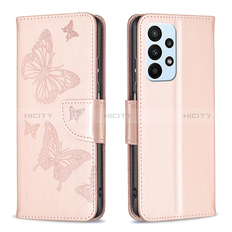 Custodia Portafoglio In Pelle Farfalla Cover con Supporto B01F per Samsung Galaxy A23 5G Oro Rosa