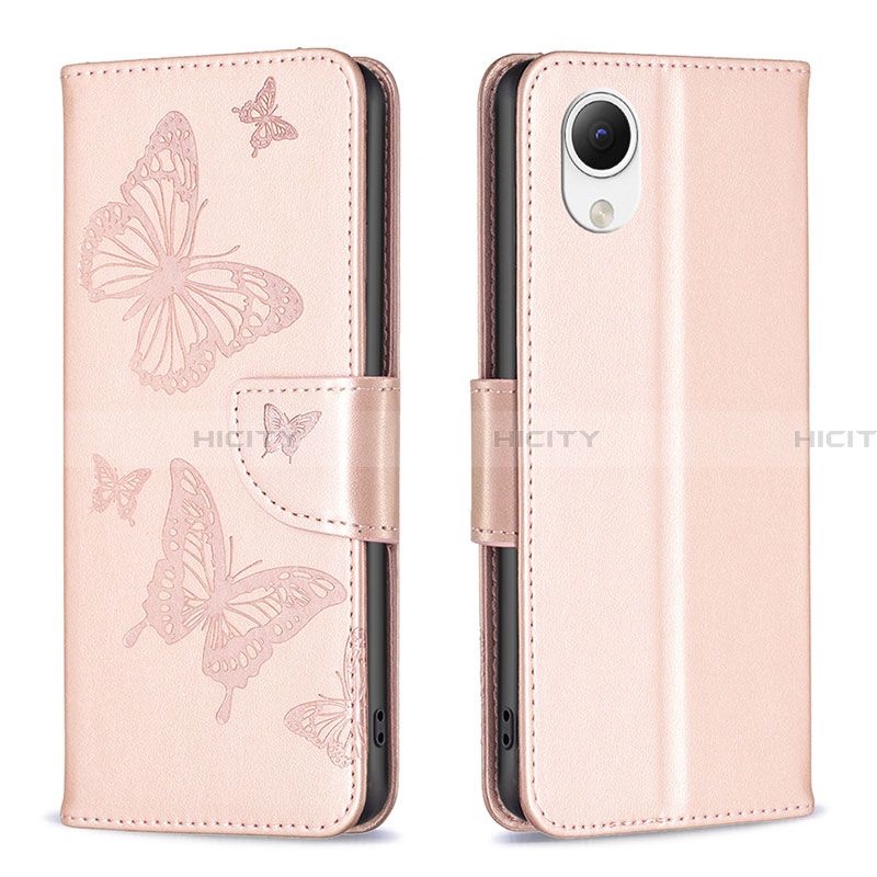 Custodia Portafoglio In Pelle Farfalla Cover con Supporto B01F per Samsung Galaxy A23 5G SC-56C Oro Rosa