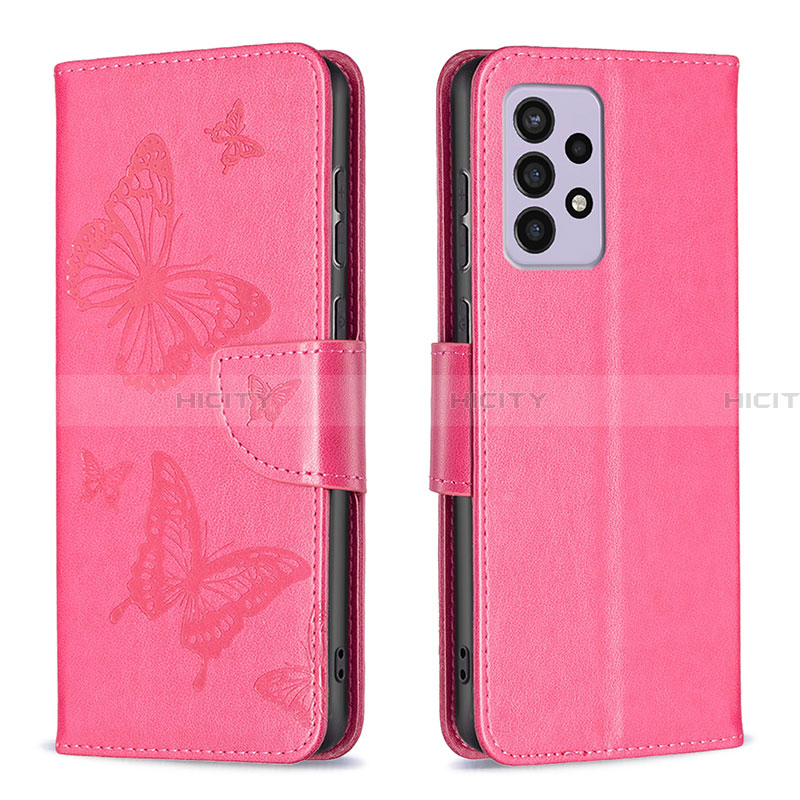 Custodia Portafoglio In Pelle Farfalla Cover con Supporto B01F per Samsung Galaxy A33 5G Rosa Caldo