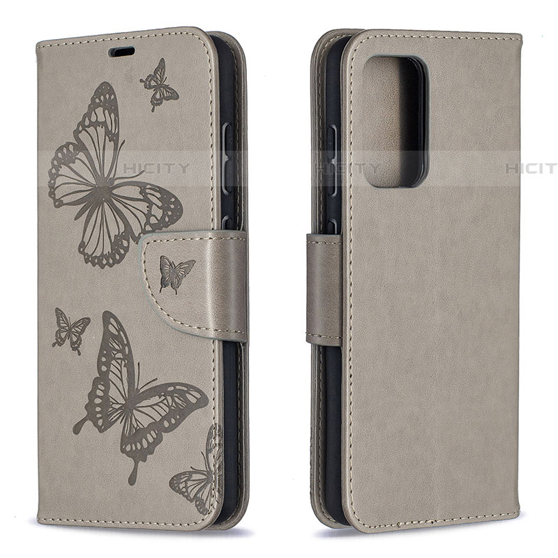 Custodia Portafoglio In Pelle Farfalla Cover con Supporto B01F per Samsung Galaxy A52 4G Grigio