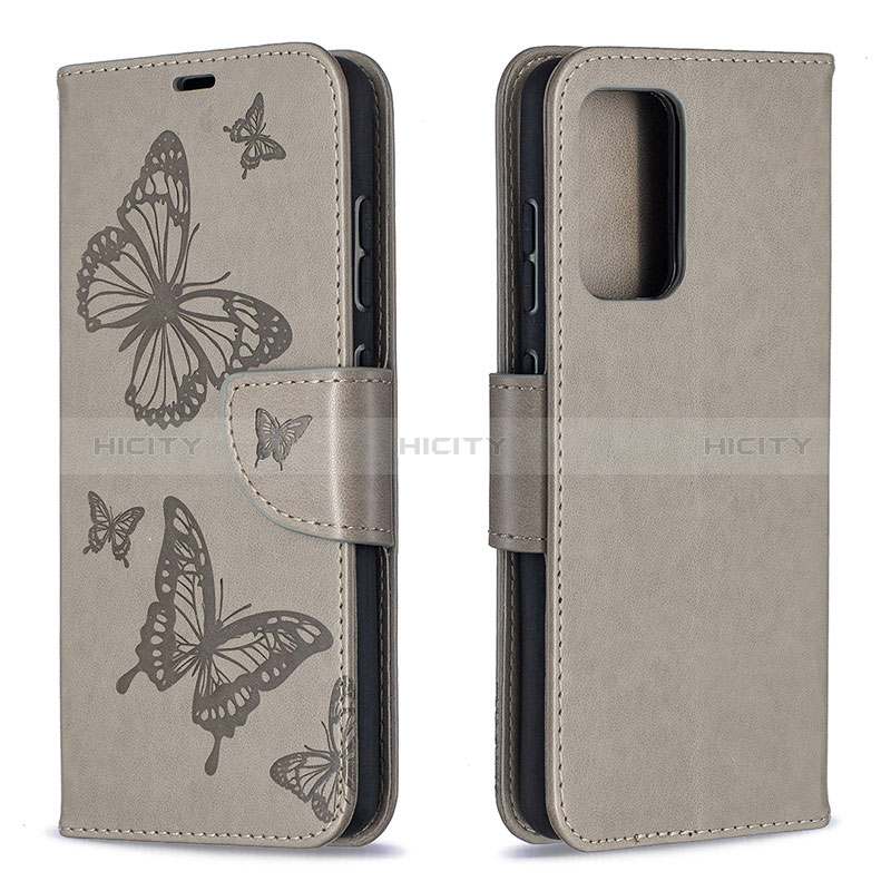 Custodia Portafoglio In Pelle Farfalla Cover con Supporto B01F per Samsung Galaxy A52s 5G Grigio