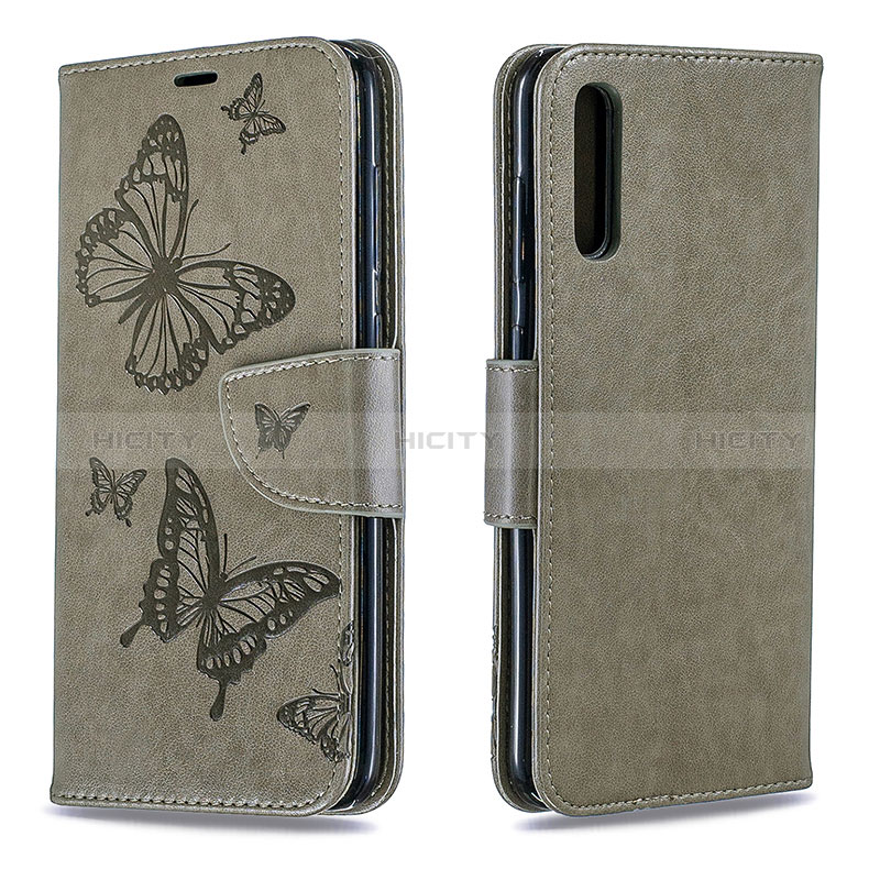 Custodia Portafoglio In Pelle Farfalla Cover con Supporto B01F per Samsung Galaxy A70 Grigio