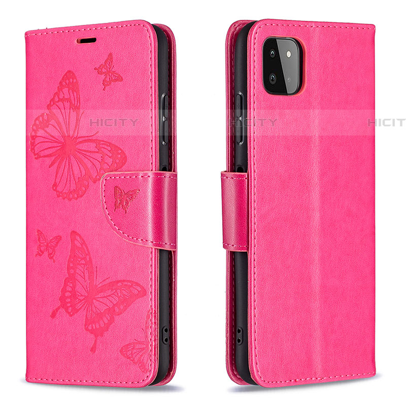 Custodia Portafoglio In Pelle Farfalla Cover con Supporto B01F per Samsung Galaxy F42 5G Rosa Caldo