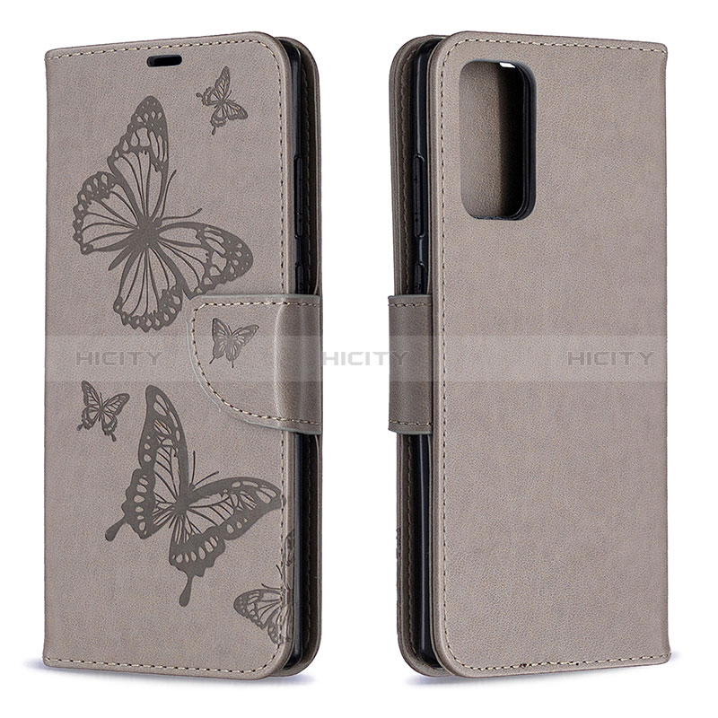 Custodia Portafoglio In Pelle Farfalla Cover con Supporto B01F per Samsung Galaxy Note 20 5G Grigio