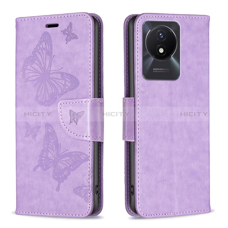 Custodia Portafoglio In Pelle Farfalla Cover con Supporto B01F per Vivo Y02A Lavanda