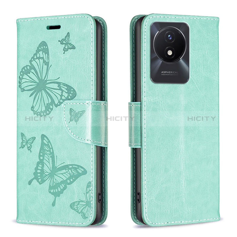 Custodia Portafoglio In Pelle Farfalla Cover con Supporto B01F per Vivo Y02t Verde