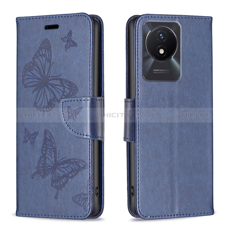 Custodia Portafoglio In Pelle Farfalla Cover con Supporto B01F per Vivo Y11 (2023) Blu