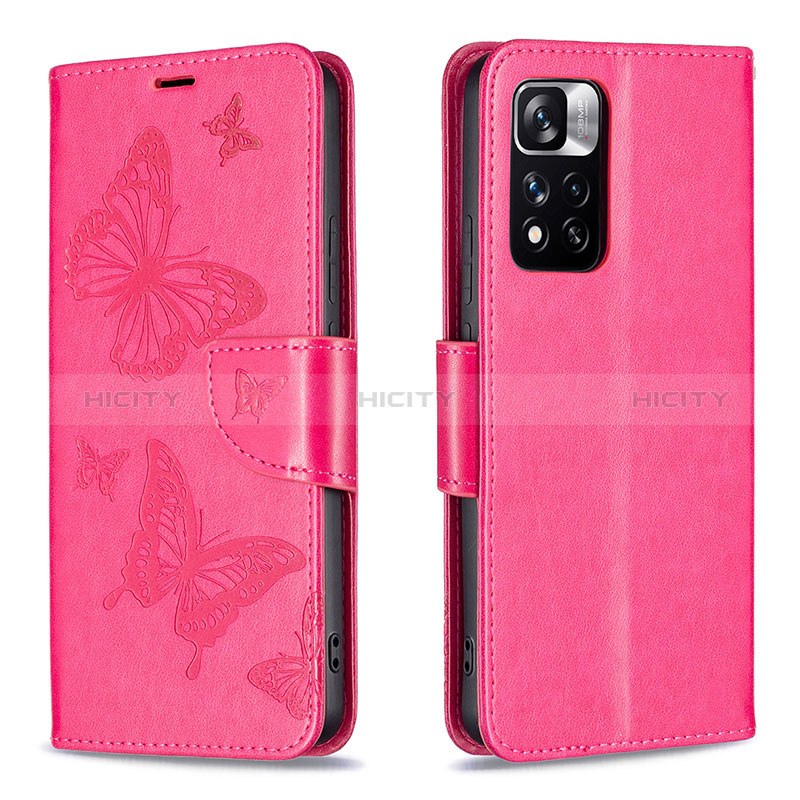 Custodia Portafoglio In Pelle Farfalla Cover con Supporto B01F per Xiaomi Mi 11i 5G (2022) Rosa Caldo