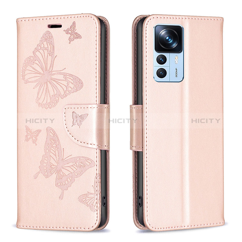 Custodia Portafoglio In Pelle Farfalla Cover con Supporto B01F per Xiaomi Mi 12T 5G Oro Rosa