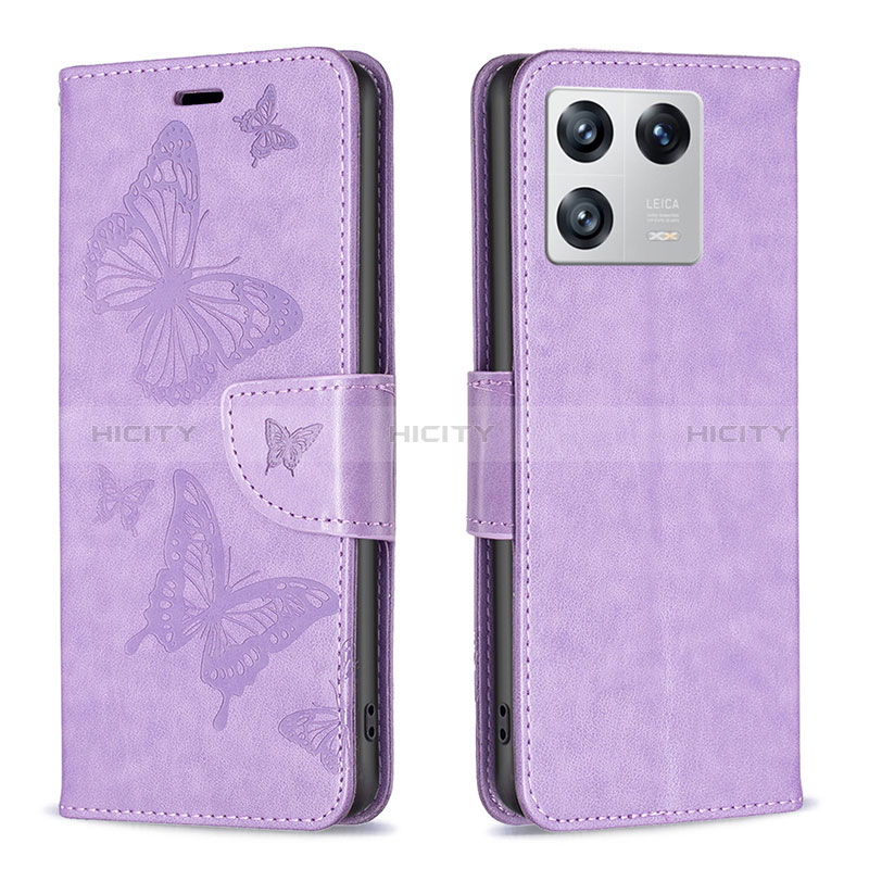 Custodia Portafoglio In Pelle Farfalla Cover con Supporto B01F per Xiaomi Mi 13 Pro 5G Lavanda