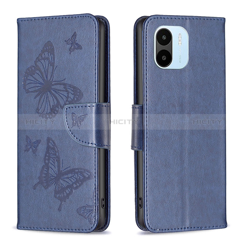 Custodia Portafoglio In Pelle Farfalla Cover con Supporto B01F per Xiaomi Poco C51 Blu