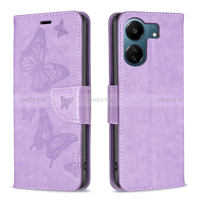 Custodia Portafoglio In Pelle Farfalla Cover con Supporto B01F per Xiaomi Poco C65 Lavanda