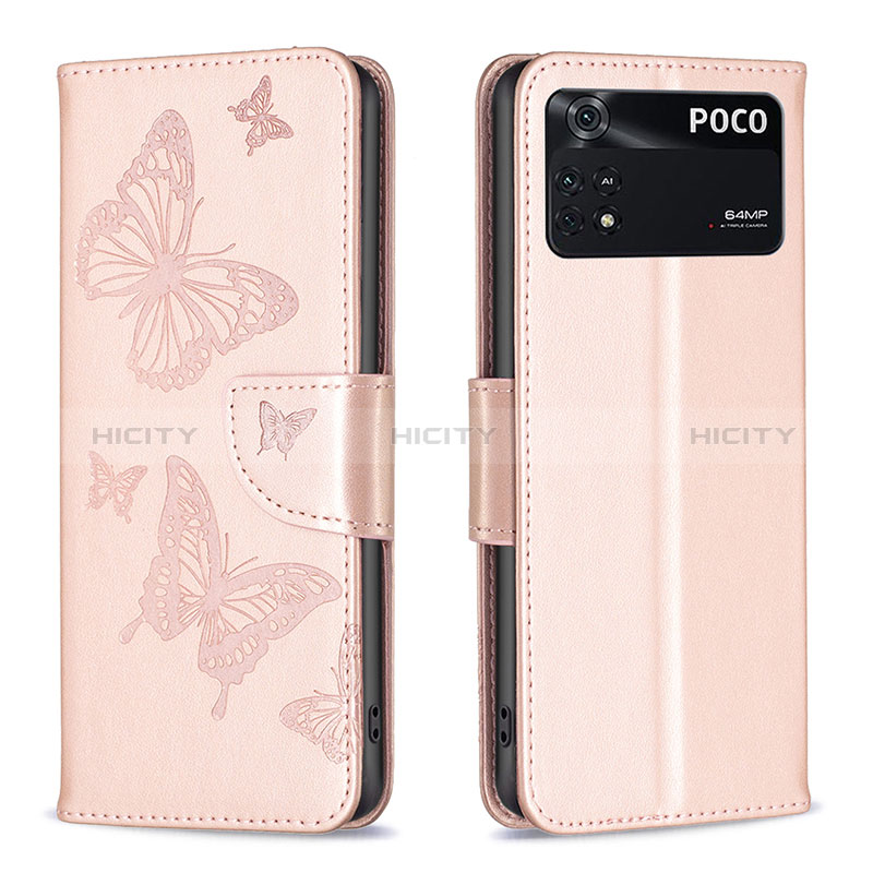 Custodia Portafoglio In Pelle Farfalla Cover con Supporto B01F per Xiaomi Poco M4 Pro 4G