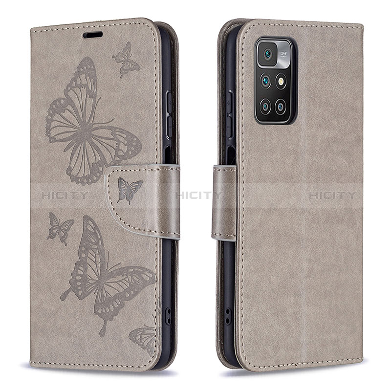 Custodia Portafoglio In Pelle Farfalla Cover con Supporto B01F per Xiaomi Redmi 10 (2022) Grigio