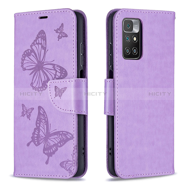 Custodia Portafoglio In Pelle Farfalla Cover con Supporto B01F per Xiaomi Redmi 10 (2022) Lavanda