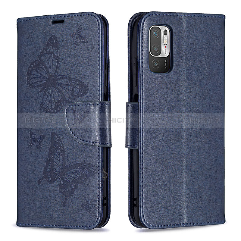 Custodia Portafoglio In Pelle Farfalla Cover con Supporto B01F per Xiaomi Redmi Note 10 5G Blu