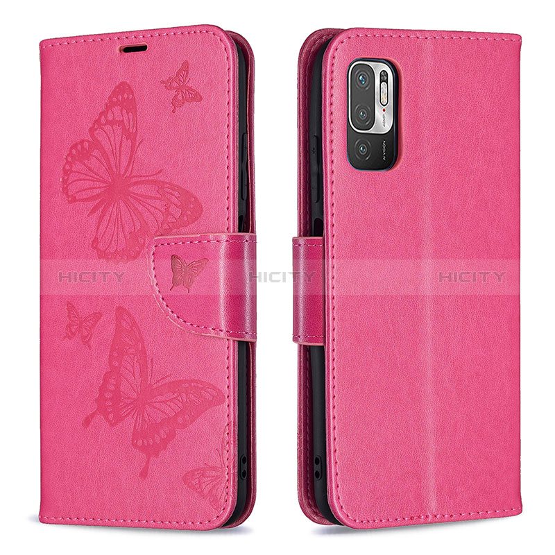 Custodia Portafoglio In Pelle Farfalla Cover con Supporto B01F per Xiaomi Redmi Note 10 5G Rosa Caldo