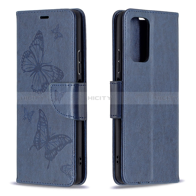 Custodia Portafoglio In Pelle Farfalla Cover con Supporto B01F per Xiaomi Redmi Note 10 Pro 4G Blu