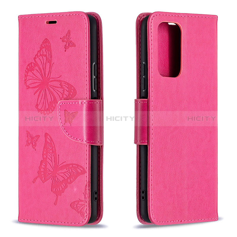 Custodia Portafoglio In Pelle Farfalla Cover con Supporto B01F per Xiaomi Redmi Note 10 Pro Max Rosa Caldo