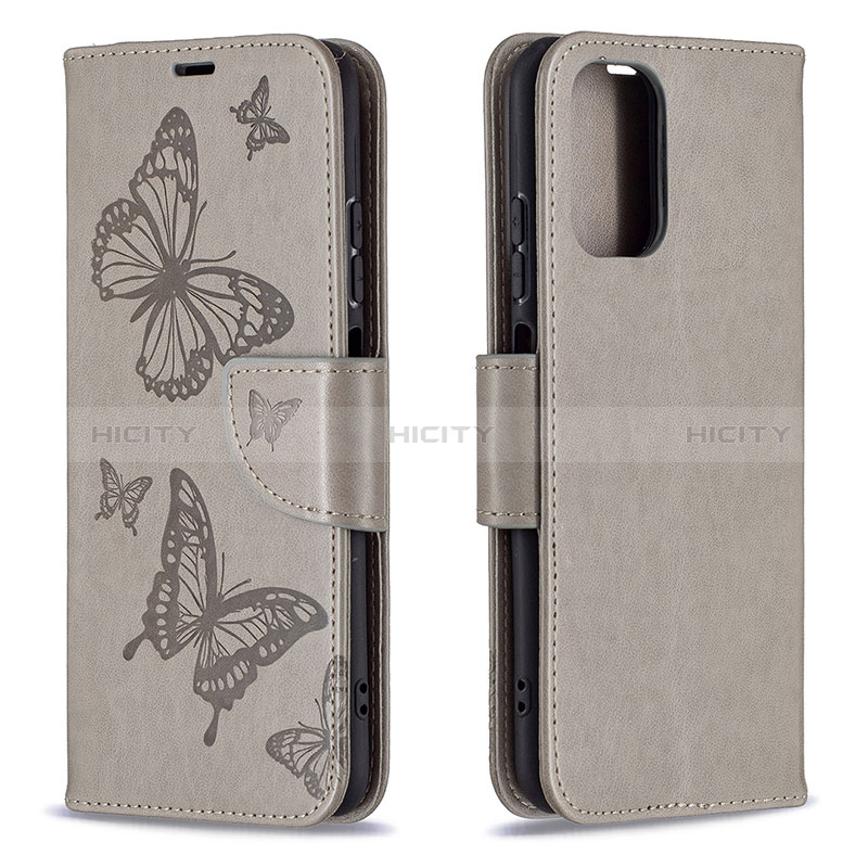 Custodia Portafoglio In Pelle Farfalla Cover con Supporto B01F per Xiaomi Redmi Note 10S 4G Grigio