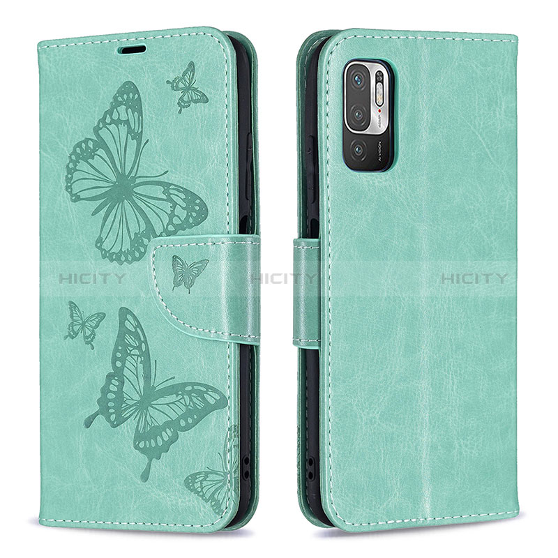 Custodia Portafoglio In Pelle Farfalla Cover con Supporto B01F per Xiaomi Redmi Note 10T 5G Verde