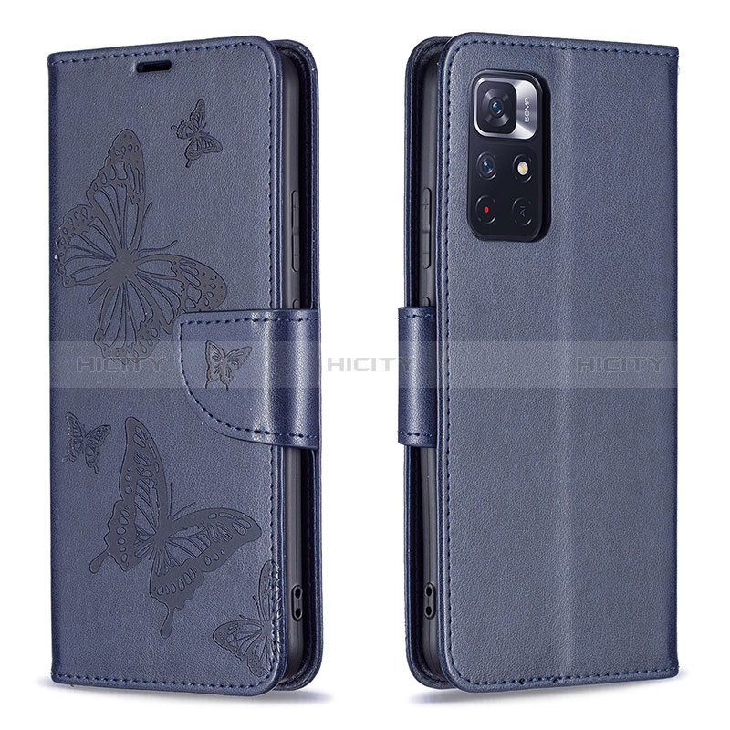 Custodia Portafoglio In Pelle Farfalla Cover con Supporto B01F per Xiaomi Redmi Note 11 5G Blu