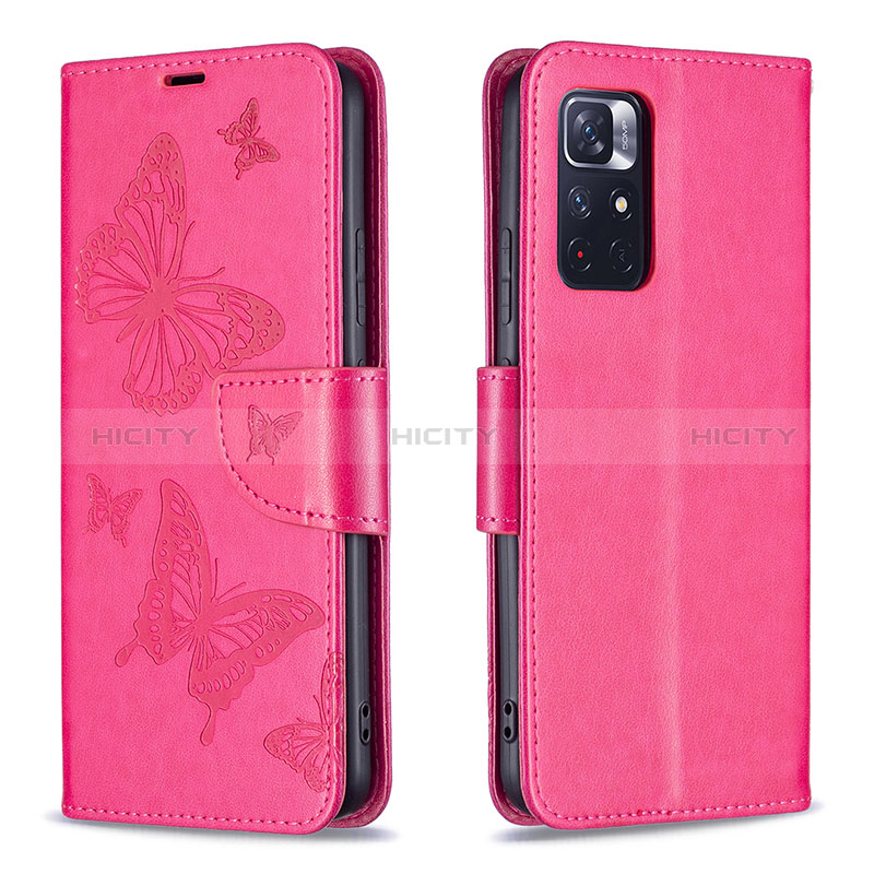 Custodia Portafoglio In Pelle Farfalla Cover con Supporto B01F per Xiaomi Redmi Note 11 5G Rosa Caldo